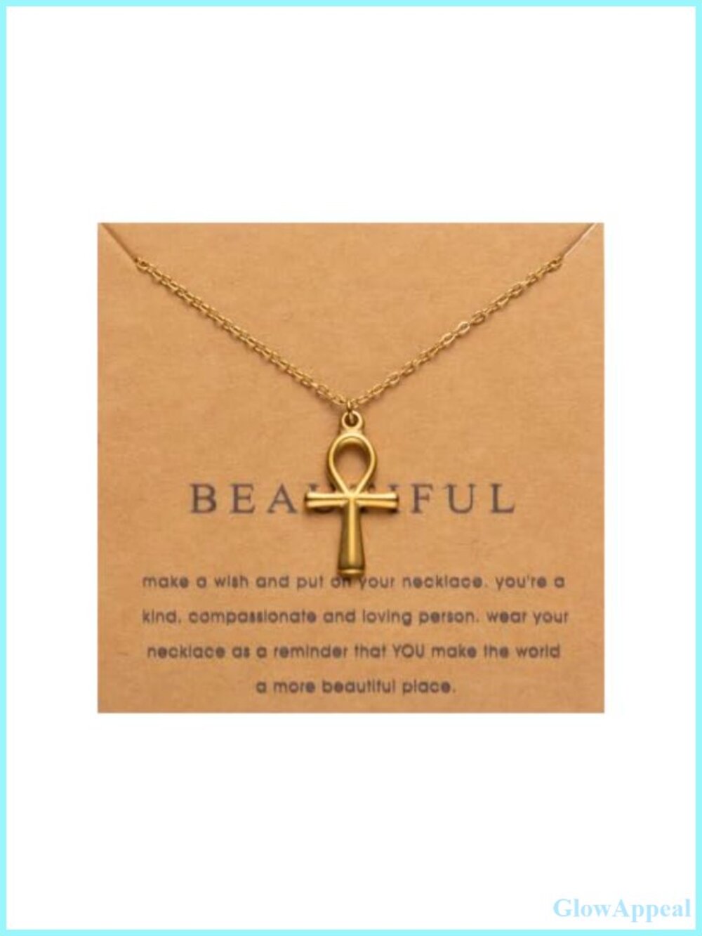 18k Gold Plated Stainless Steel Ankh Pendant Necklace Adjustable 16 18 in